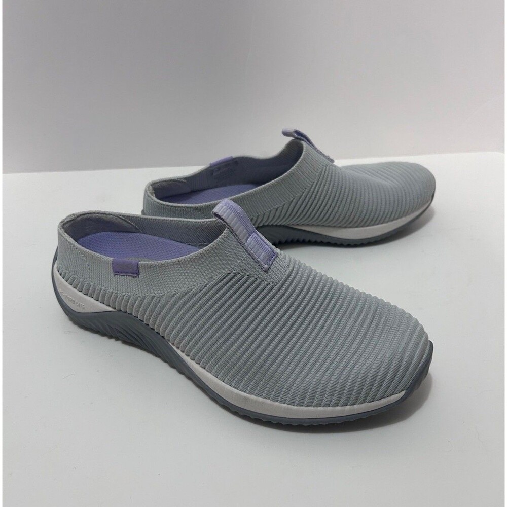 Ryka Sneaker Mules Women's 6M Grey/Purple Ribbed Knit Slip-On Echo Mule LT